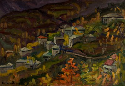 Zagora, View of Another Neighborhood, No Sky — Oil painting, Canvas, 46.00×65.00cm — Theodoros Markellos